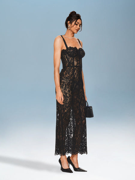 Elegant Strappy Lace Backless Maxi Dress for a Stunning Look