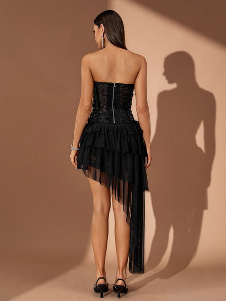 Corset Top & Mesh Irregular Skirt Set