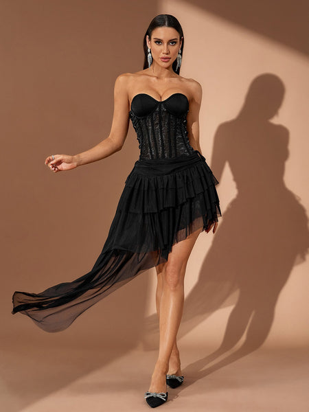 Corset Top & Mesh Irregular Skirt Set