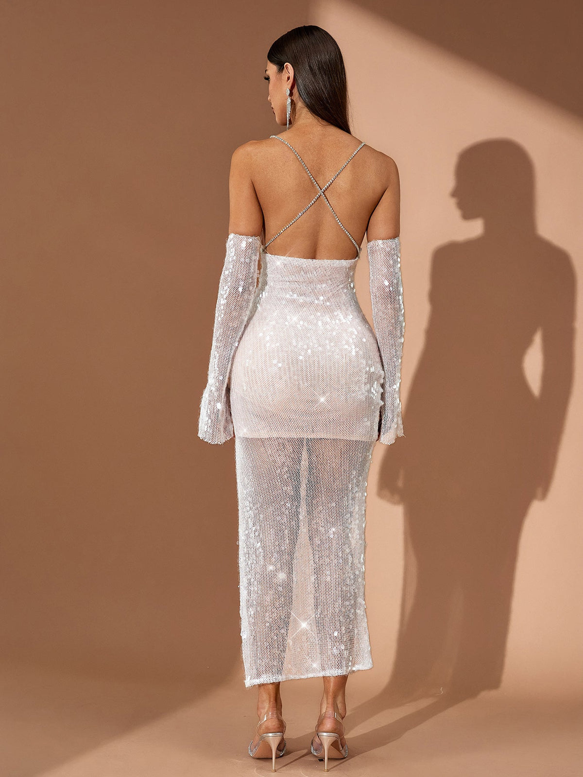 Marceline Fontaine — See Through Mesh Backless Midi Dress, alternate view 3