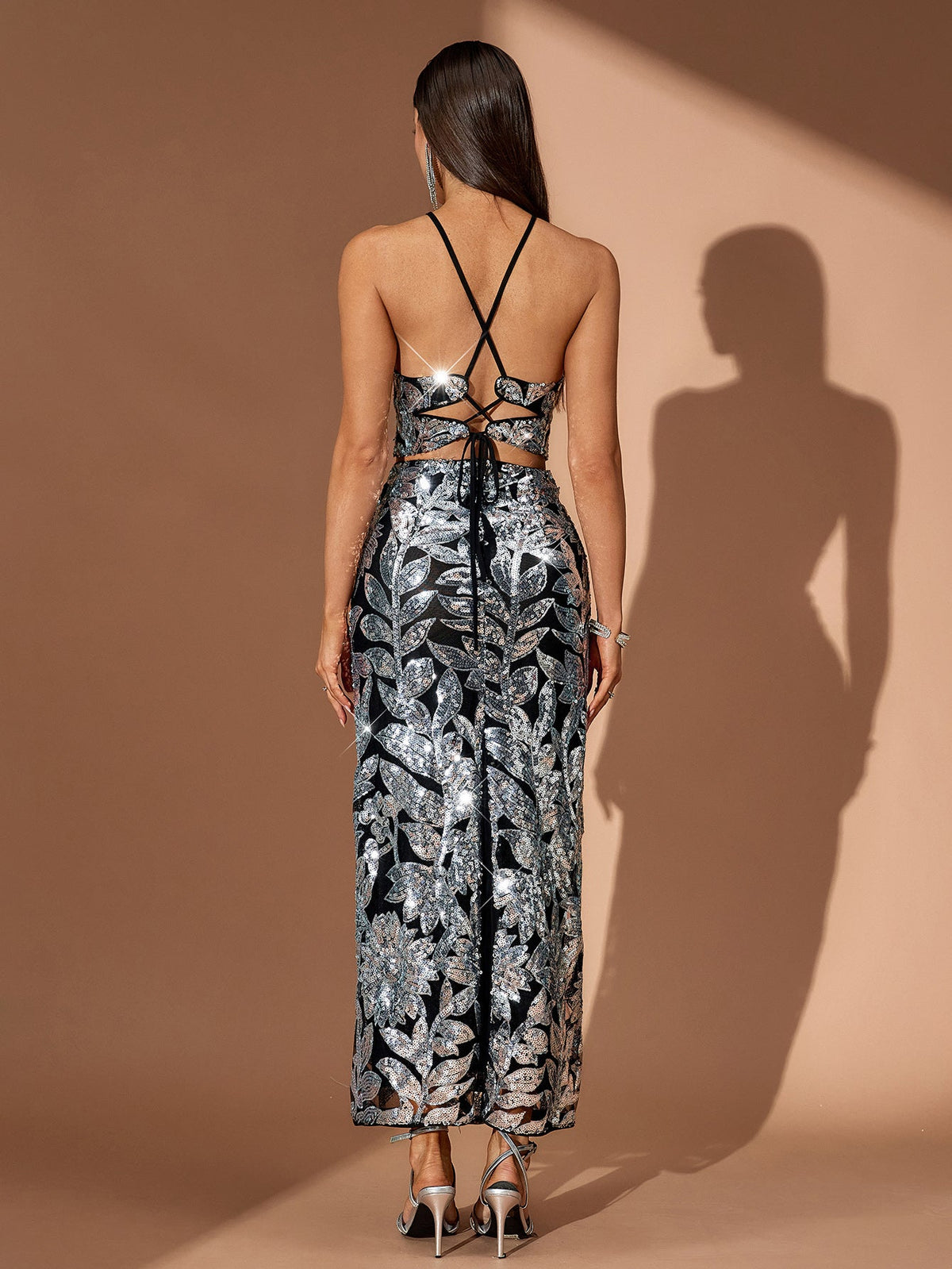 Marceline Rivière — Botanical Sequin Open Back Gown, alternate view 4