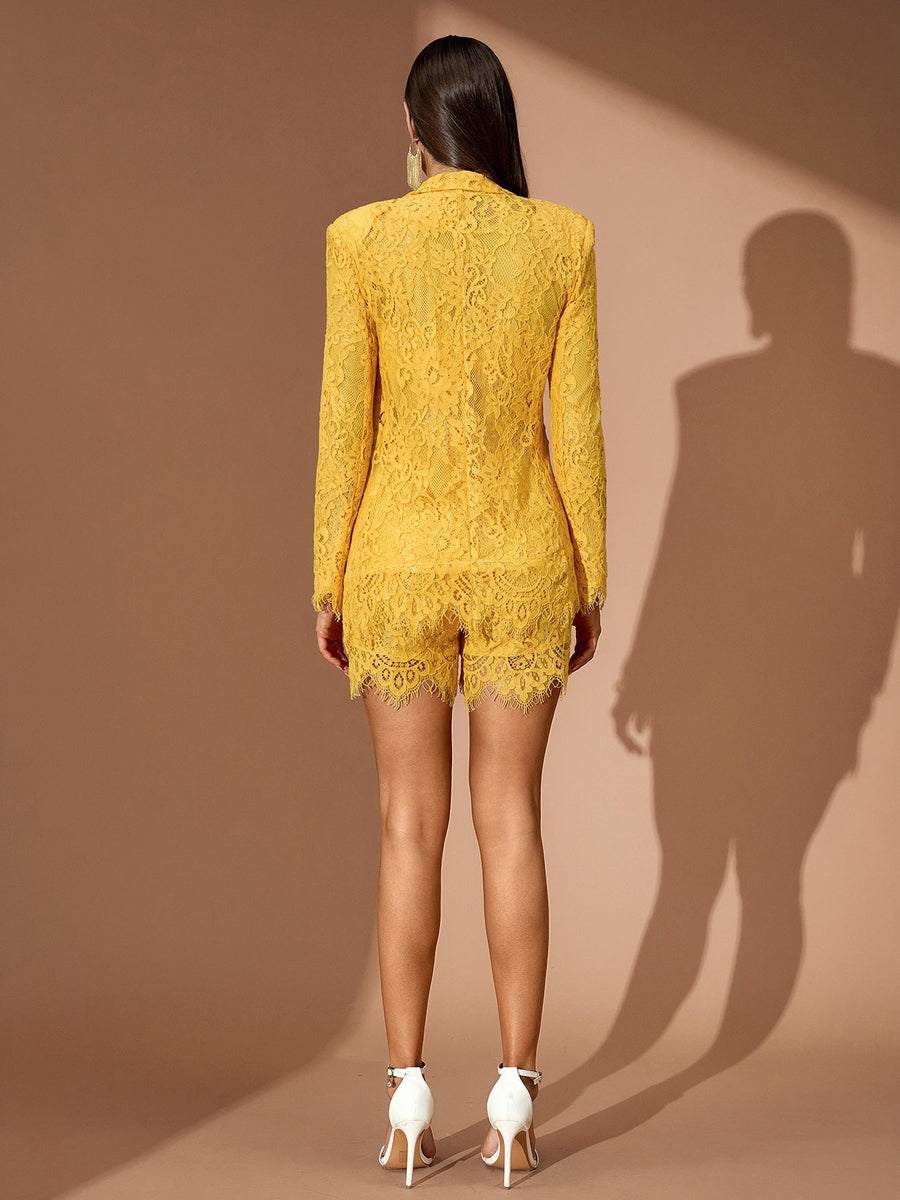 Amber Yellow Lace Three Piece Set