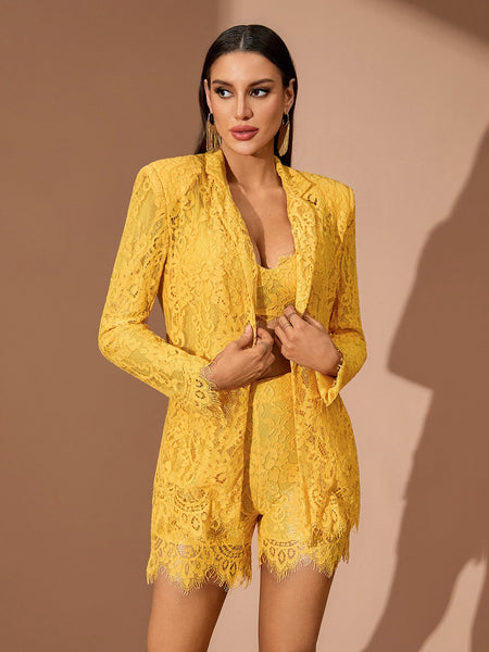 Amber Yellow Lace Three Piece Set