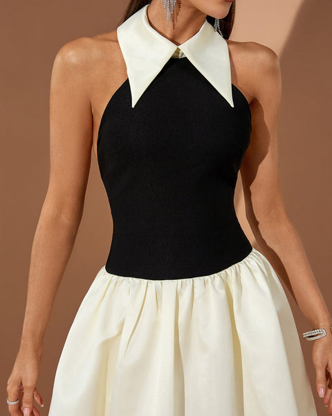 Pointed Collar A-line Open Back Dress
