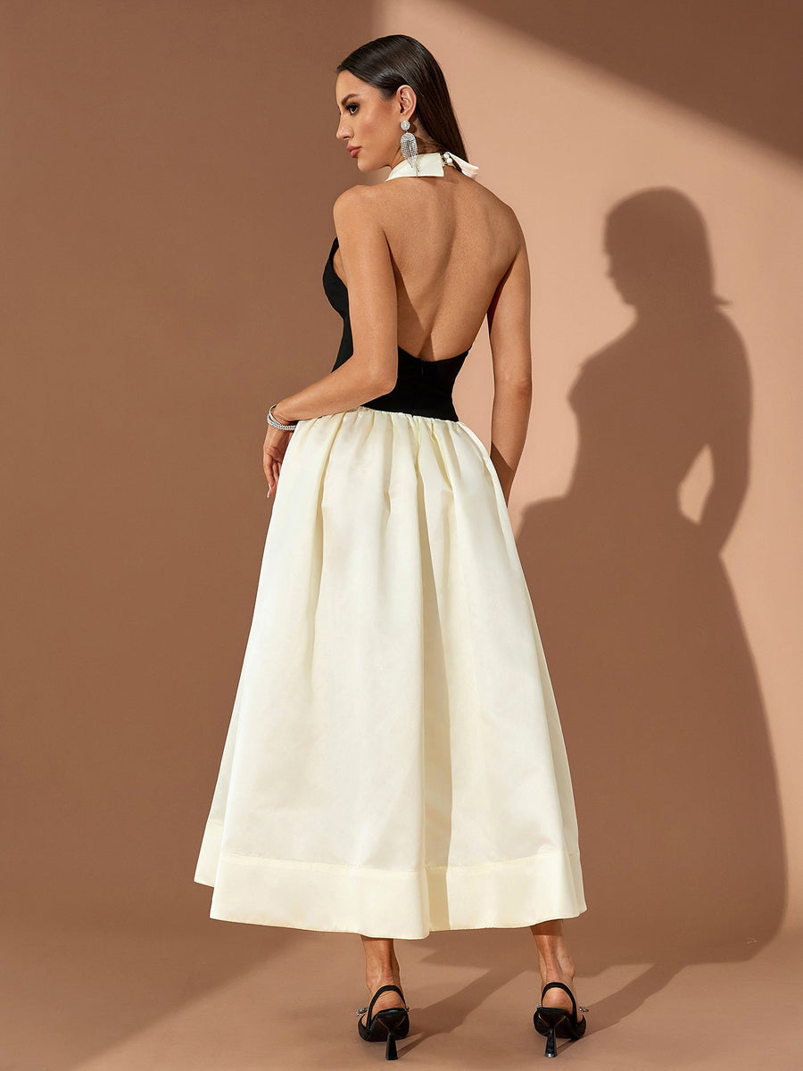 Pointed Collar A-line Open Back Dress