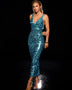 V Neck Ocean Blue Sequin Dress