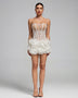 Trägerloses Mini-Kleid mit transparenten Blumen und Saum