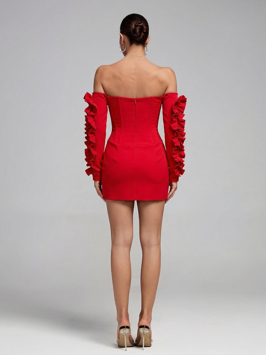 Carmen-Minikleid mit Rüschen und Strasssteinen