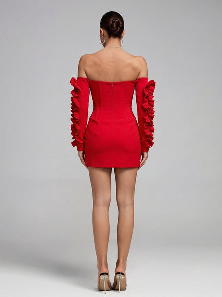 Carmen-Minikleid mit Rüschen und Strasssteinen