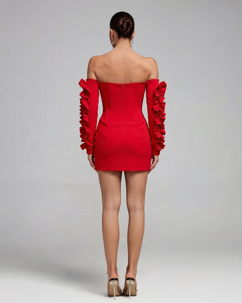 Carmen-Minikleid mit Rüschen und Strasssteinen