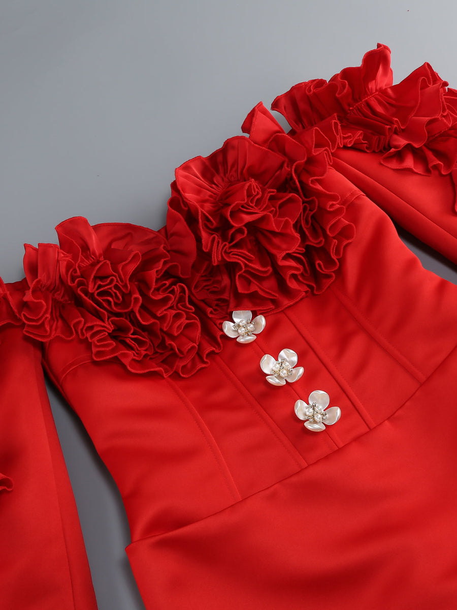 Carmen-Minikleid mit Rüschen und Strasssteinen