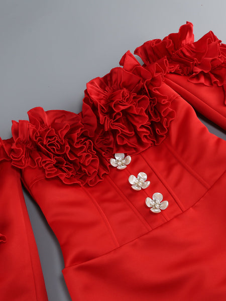 Carmen-Minikleid mit Rüschen und Strasssteinen