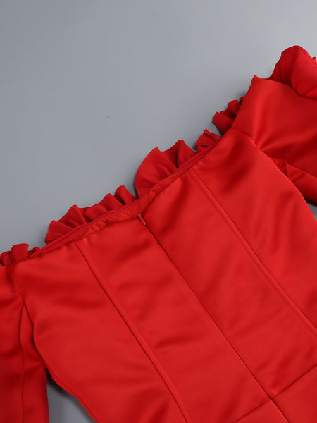 Carmen-Minikleid mit Rüschen und Strasssteinen