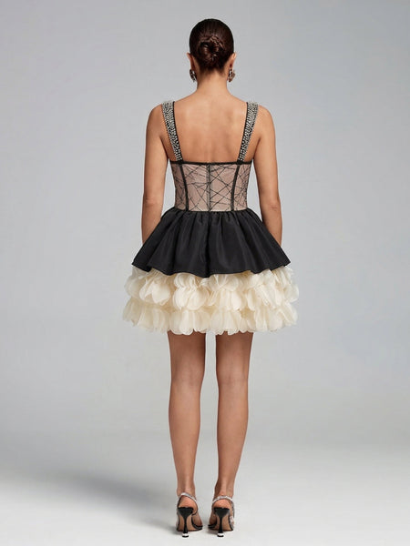 Trägerloses Mini-Kleid mit Strass und Lagenlook