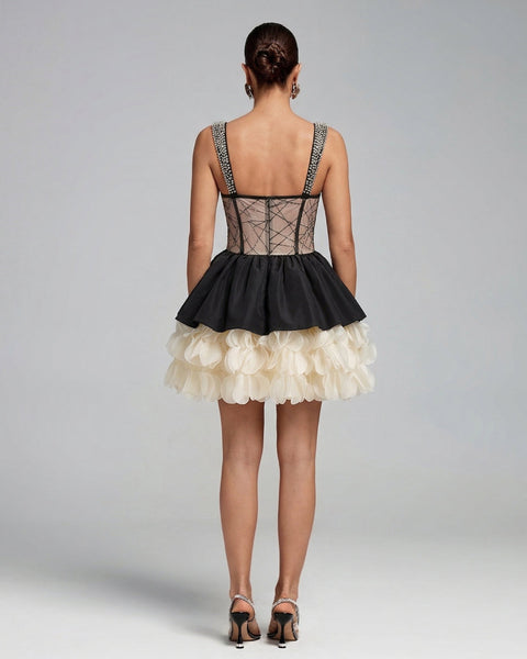 Trägerloses Mini-Kleid mit Strass und Lagenlook