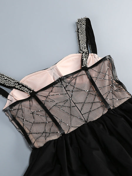 Trägerloses Mini-Kleid mit Strass und Lagenlook