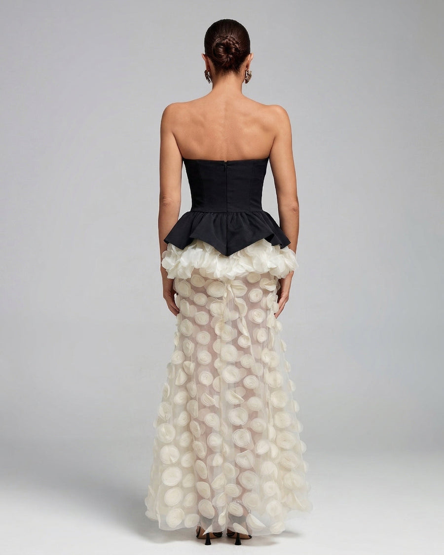 Perrin Monaco — Strapless Flowers Polka Dot Sheer Dress, alternate view 2