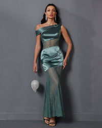 Aster Vallière — Asymmetric Lace Gauze Maxi Dress