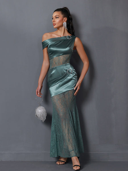 Asymmetric Lace Gauze Maxi Dress