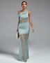Maxi Satin and Lace Dress with Asymmetrical Slit