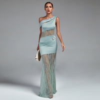 Perrin Marceau — Maxi Satin and Lace Dress with Asymmetrical Slit