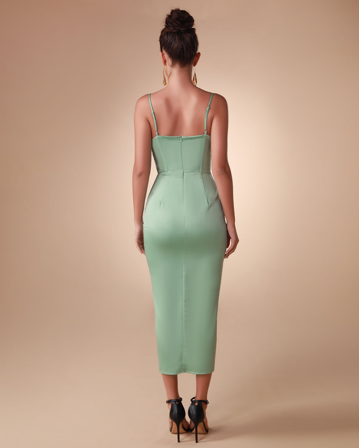 Rowan Marceau — Elegant Satin Corset Dress with Strappy Details and Ruched Midi Length, alternate view 4