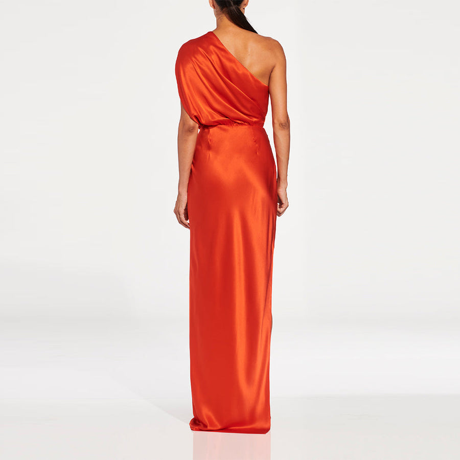 Elegant One-Shoulder Maxi Dress in Solid Color KLYS018