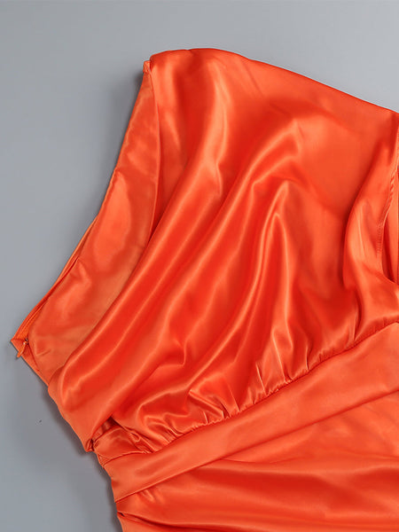 Elegant One-Shoulder Maxi Dress in Solid Color KLYS018