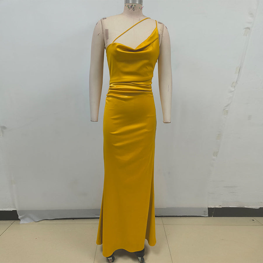 Elegant One-Shoulder Sleeveless Maxi Dress KLYS020 for a Chic and Stylish Look
