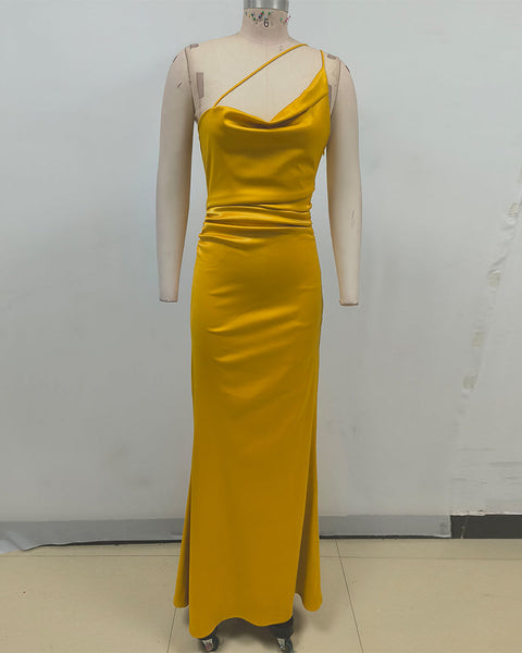 Elegant One-Shoulder Sleeveless Maxi Dress KLYS020 for a Chic and Stylish Look