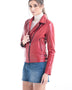 Red Genuine Sheepskin Jacket with Diagonal Zipper-0