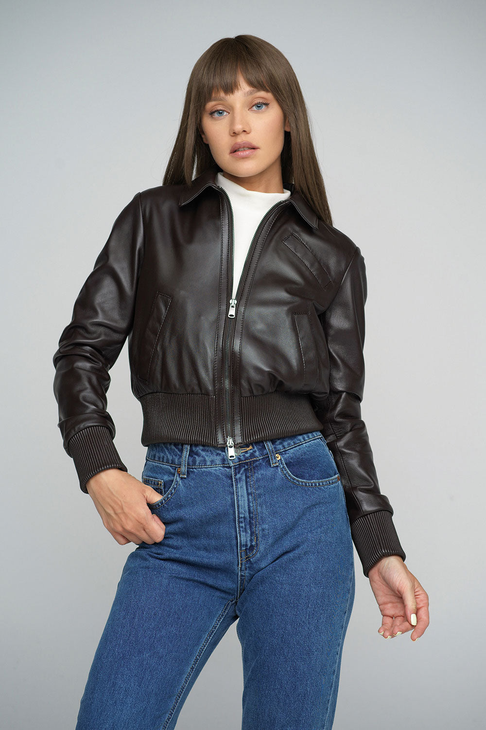 Catriona — Brown Genuine Sheepskin Cropped Jacket, alternate view 3