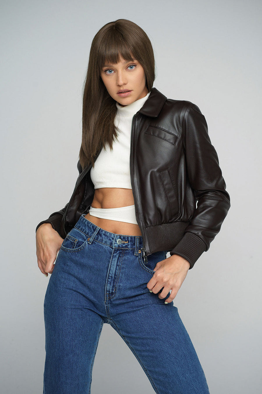 Catriona — Brown Genuine Sheepskin Cropped Jacket
