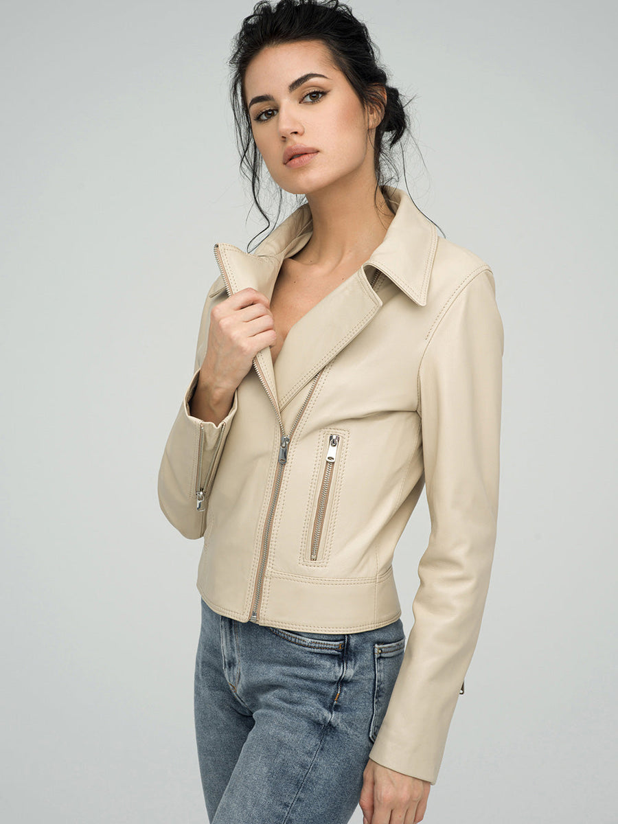 Cream Genuine Sheepskin Jacket-2