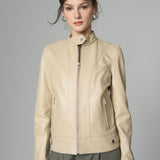 Cream Genuine Leather﻿ Jacket-0