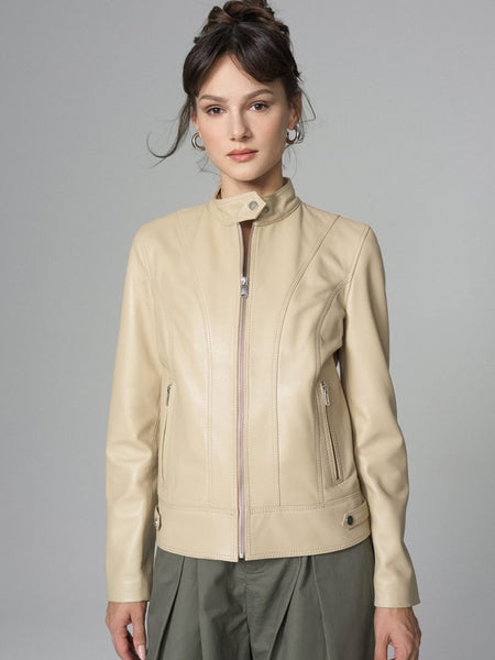 Cream Genuine Leather﻿ Jacket-0