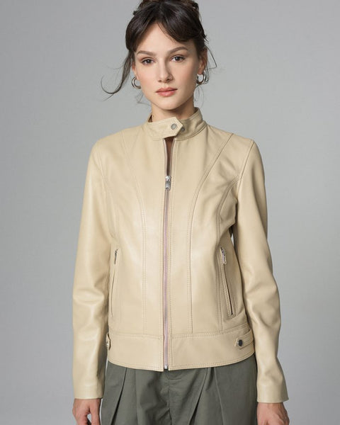 Cream Genuine Leather﻿ Jacket-0