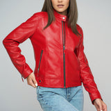 Red Genuine Cropped Leather Jacket-0