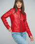 Red Genuine Cropped Leather Jacket-0