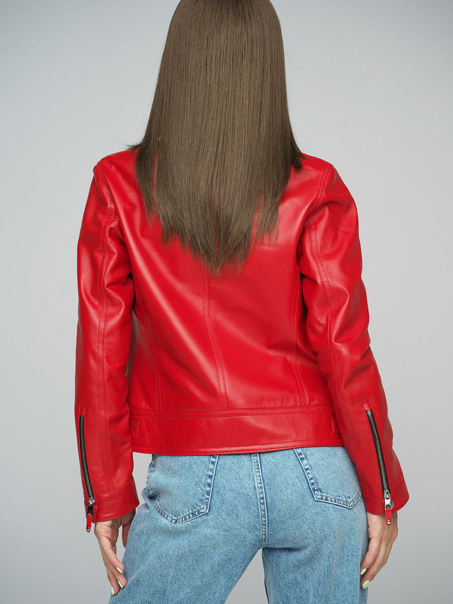 Red Genuine Cropped Leather Jacket-1