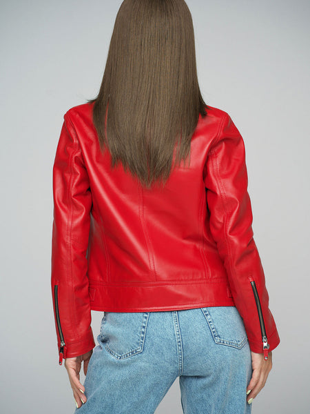 Red Genuine Cropped Leather Jacket-1