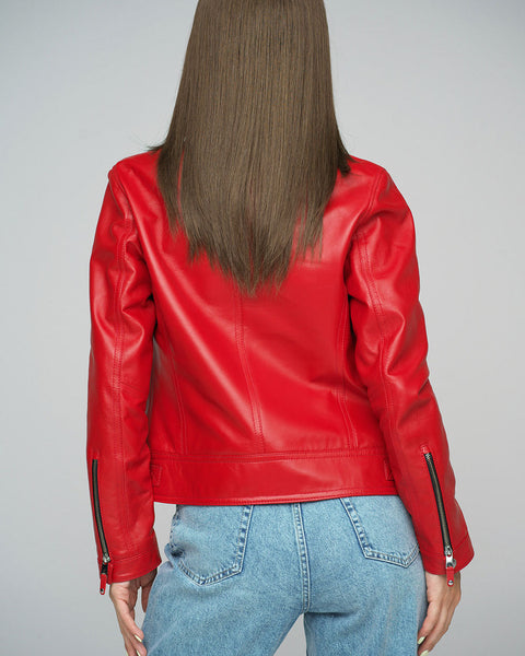 Red Genuine Cropped Leather Jacket-1
