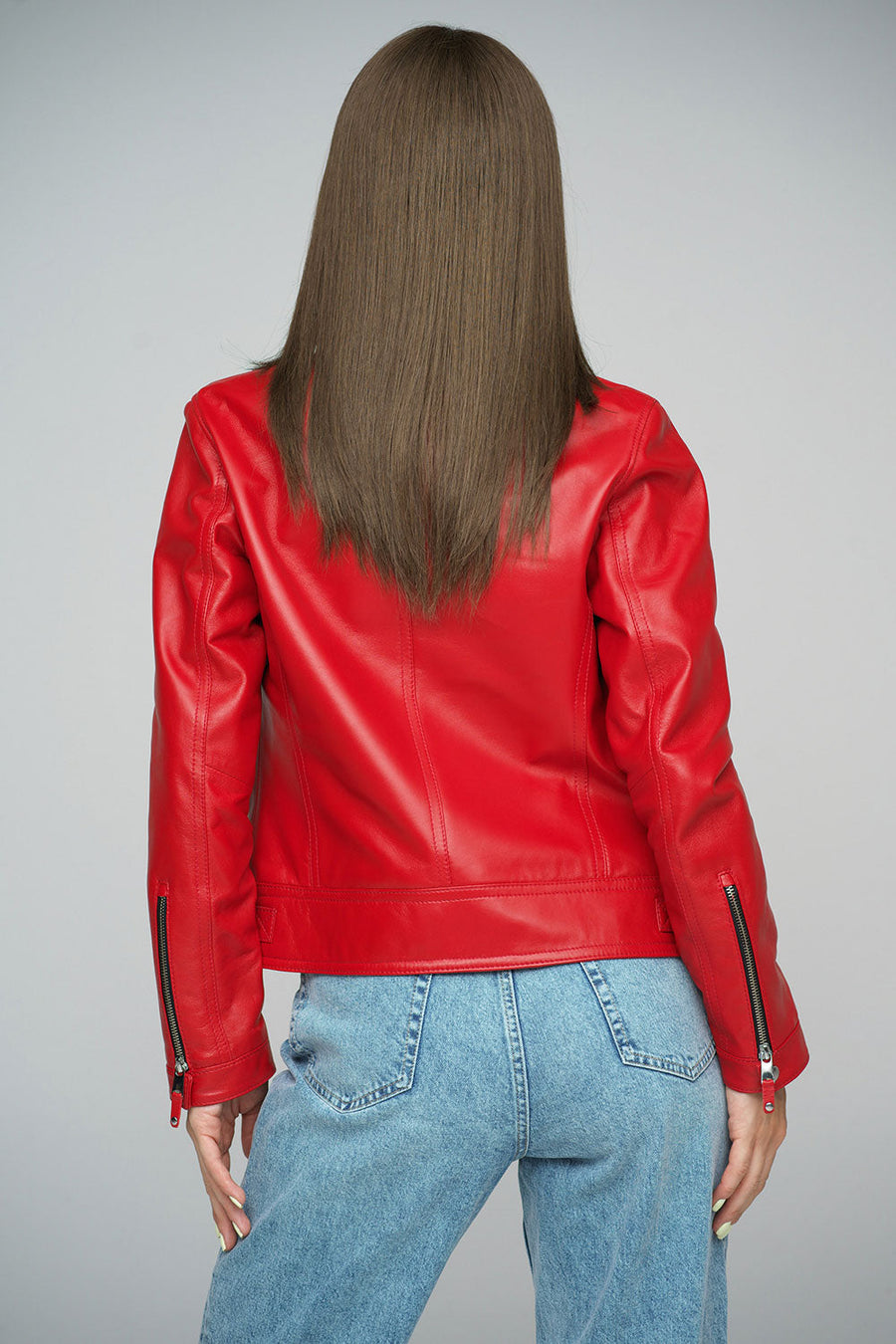 Perdita Beaumont — Red Genuine Cropped Leather Jacket, alternate view 2