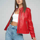 Red Genuine Cropped Leather Jacket-2
