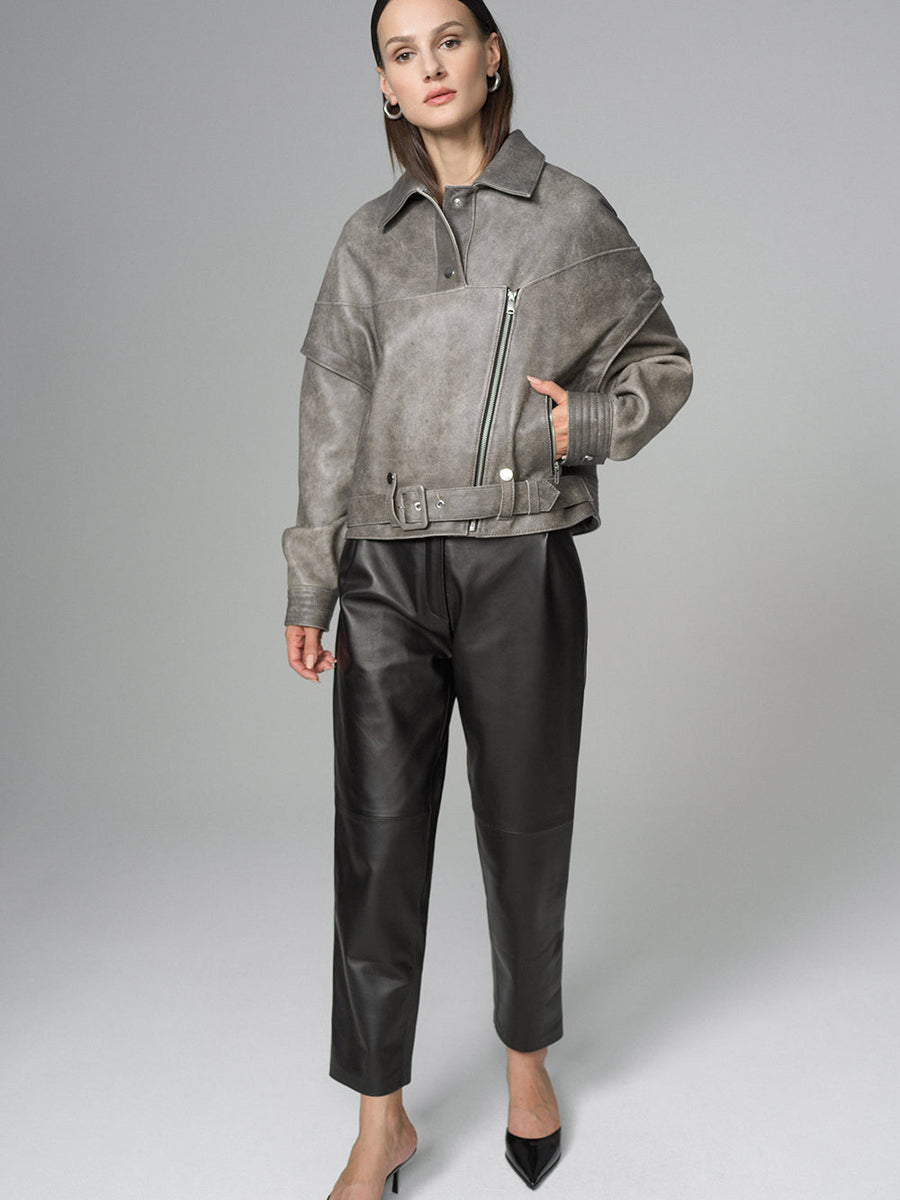 Vintage Gray Natural Leather Jacket-4