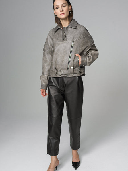 Vintage Gray Natural Leather Jacket-4