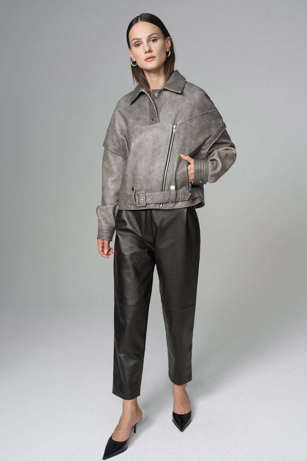 Heloise Rivière — Vintage Gray Natural Leather Jacket, alternate view 5