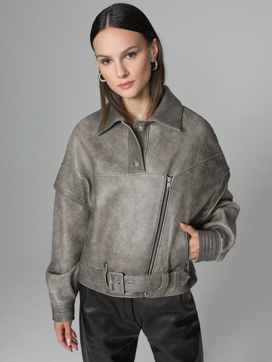 Vintage Gray Natural Leather Jacket-1
