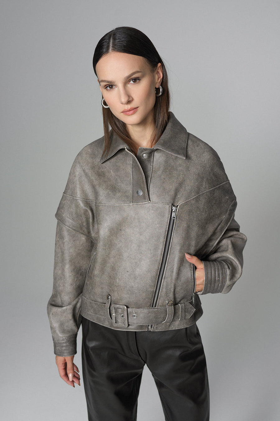 Heloise Rivière — Vintage Gray Natural Leather Jacket, alternate view 2