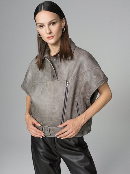 Vintage Gray Natural Leather Jacket-2